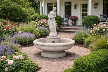 Large Round with Jug Lady Concrete Water Fountain